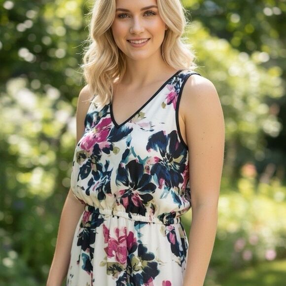 Simply Vera Vera Wang Dresses & Skirts - Simply Vera Vera Wang Dress Womens Petite L Floral Fit & Flare V-Neck